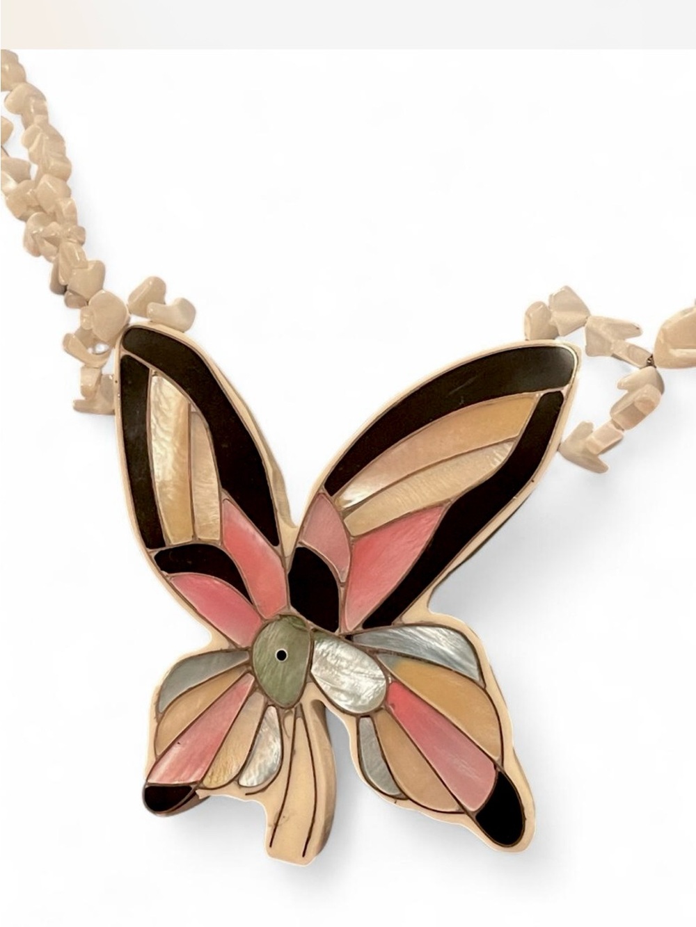 Vintage Lee Sands Mosaic Shell Butterfly Statement Necklace